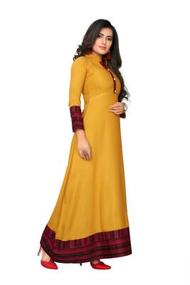 Latest Color Yellow Solid Rayon Gown 4