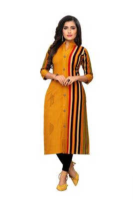 Party Wear Yellow Striped Cotton kurti 1