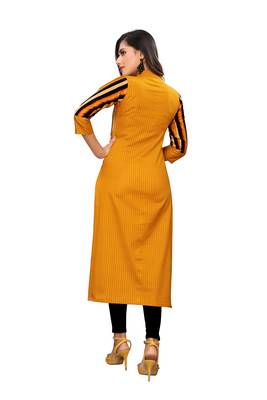 Party Wear Yellow Striped Cotton kurti 2