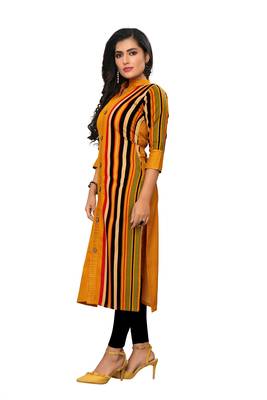 Party Wear Yellow Striped Cotton kurti 3