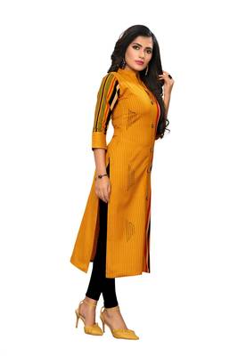 Party Wear Yellow Striped Cotton kurti 4