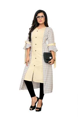 Cream plain cotton kurtis 1
