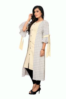 Cream plain cotton kurtis 3