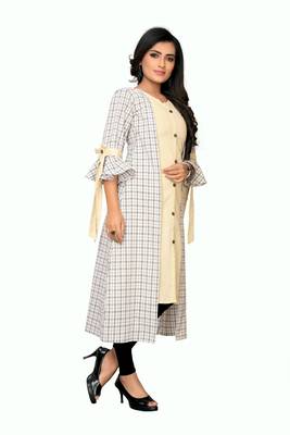 Cream plain cotton kurtis 4