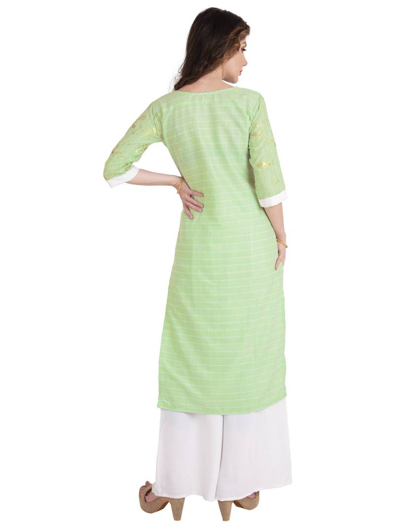 green plain Cotton kurtis