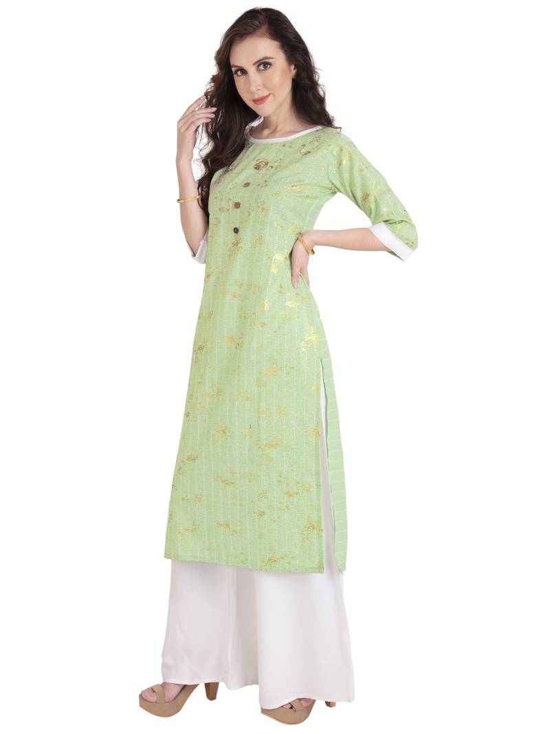 green plain Cotton kurtis