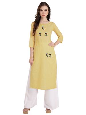 Yellow Embroidered Cotton kurtis 1