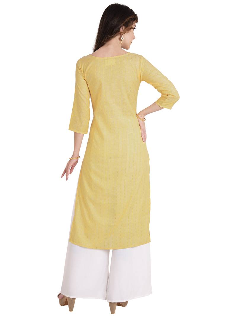 Yellow Embroidered Cotton kurtis