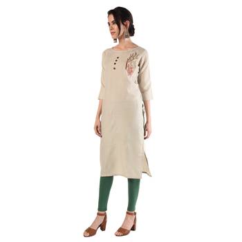 grey Embroidered Cotton kurtis 3