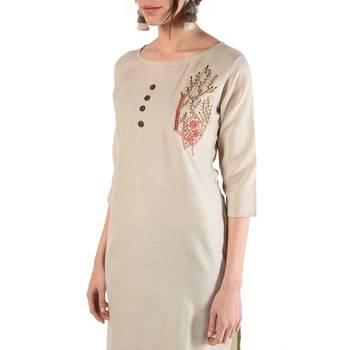 grey Embroidered Cotton kurtis 4