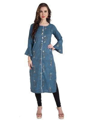 Turquoise plain Cotton kurtis 1