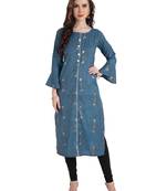 Turquoise plain Cotton kurtis