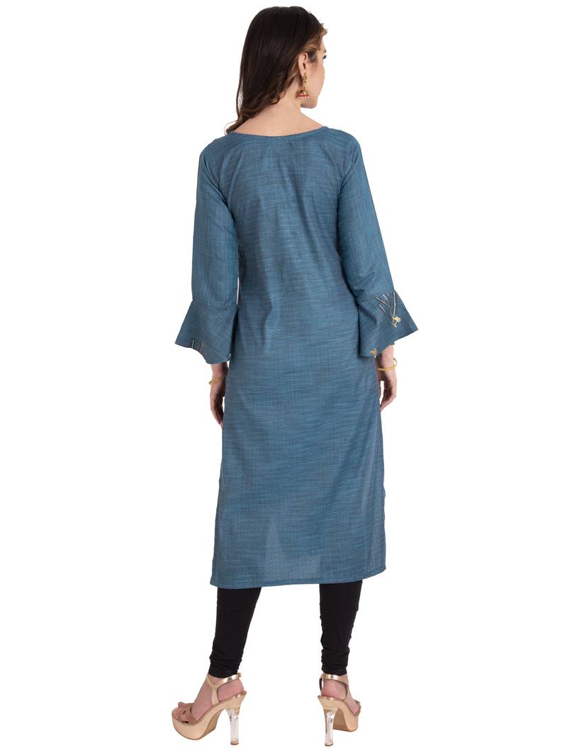 Turquoise plain Cotton kurtis