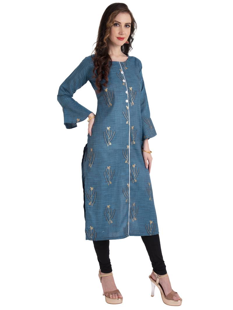 Turquoise plain Cotton kurtis