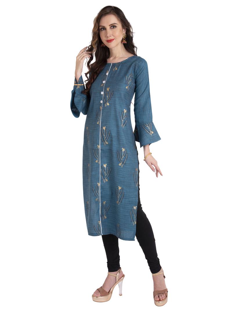 Turquoise plain Cotton kurtis