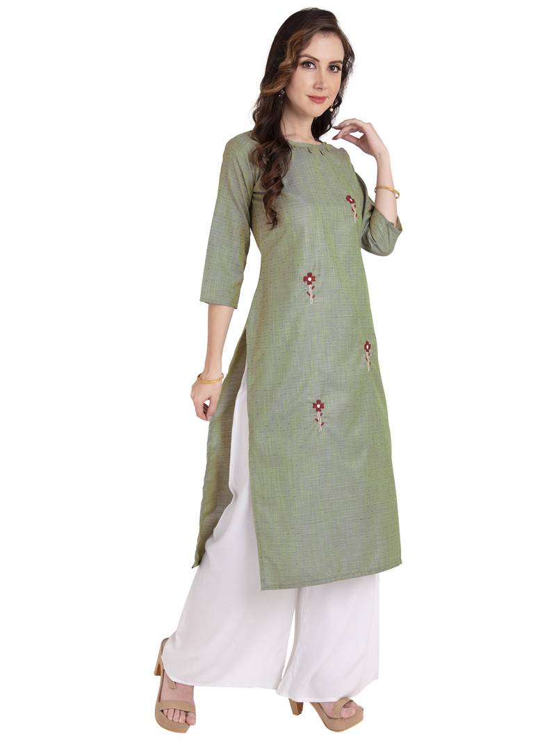 green plain Cotton kurtis