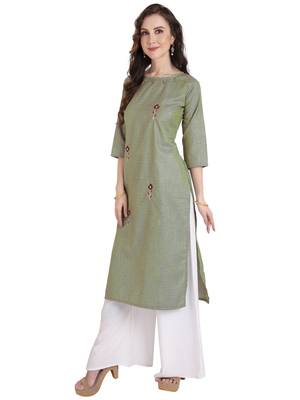 green plain Cotton kurtis 4