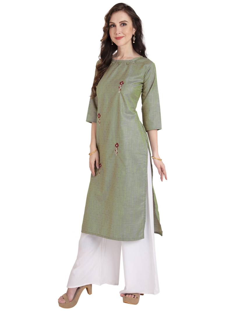 green plain Cotton kurtis