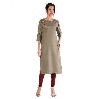 Grey Embroidered Cotton kurtis 1