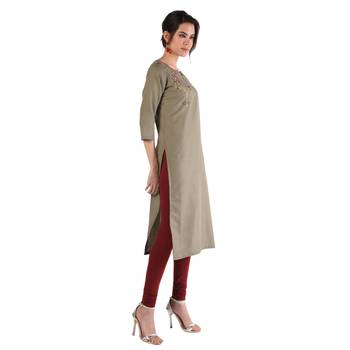 Grey Embroidered Cotton kurtis 3