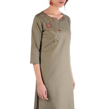Grey Embroidered Cotton kurtis 4