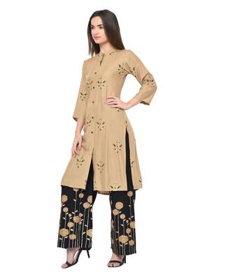Beige plain Rayon kurtis 3
