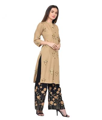 Beige plain Rayon kurtis 4