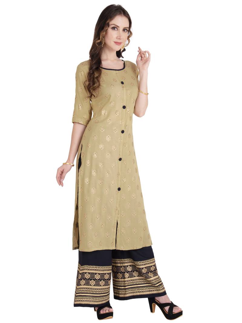 Beige  plain Rayon kurtis