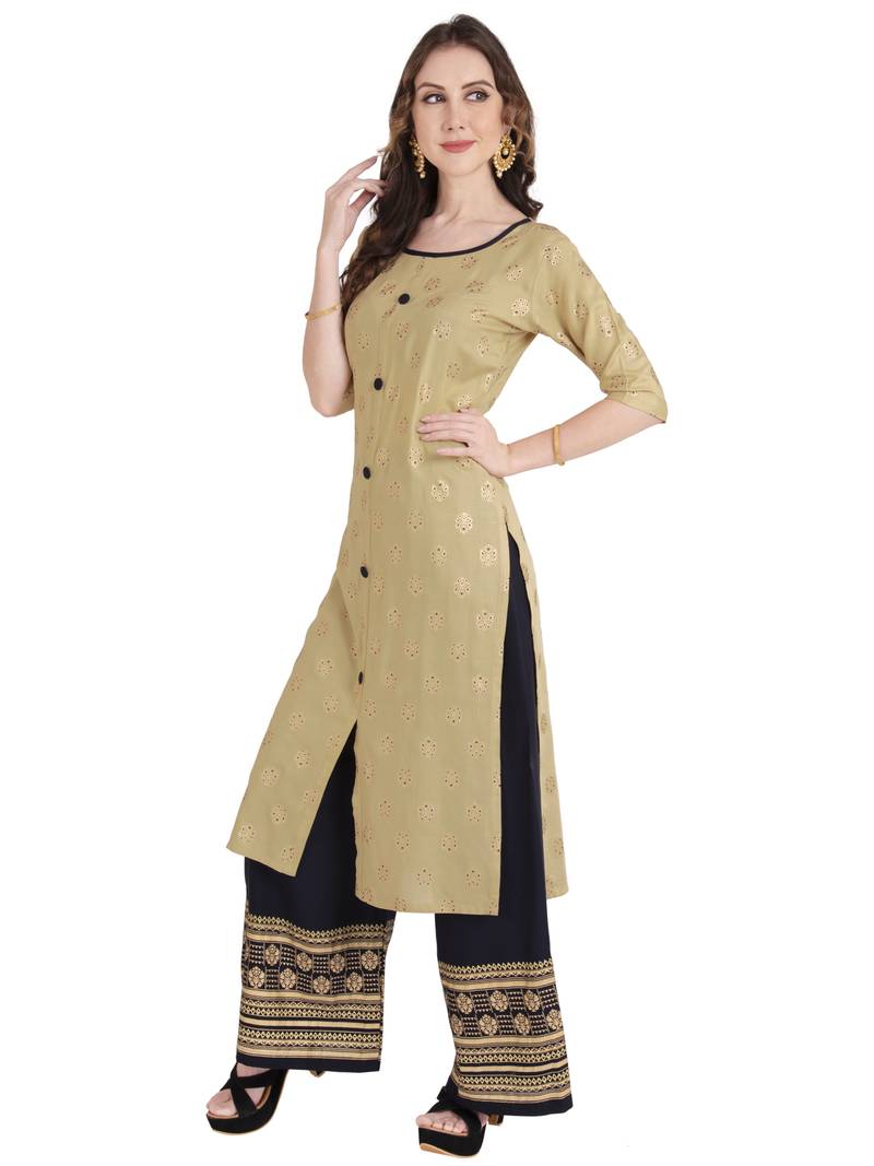 Beige  plain Rayon kurtis