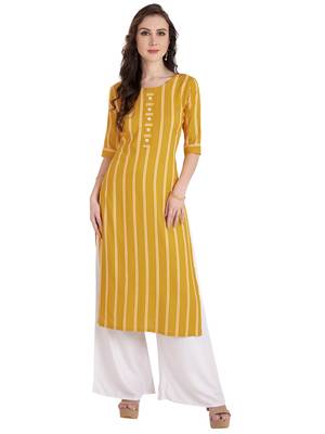 yellow plain Rayon kurtis 1