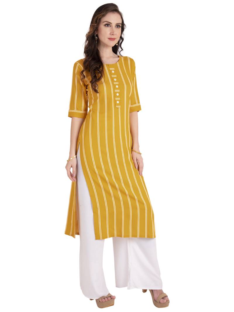 yellow plain Rayon kurtis