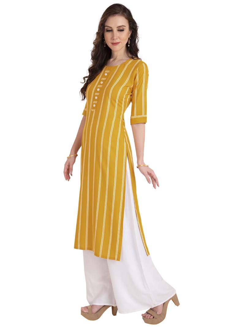 yellow plain Rayon kurtis