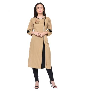 Beige plain Rayon kurtis 1