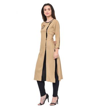 Beige plain Rayon kurtis 3