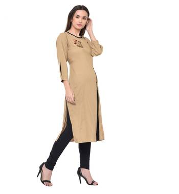 Beige plain Rayon kurtis 4