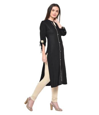 Black plain Rayon kurtis 4
