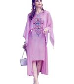 purple Embroidered art silk kurtis