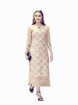 Cream plain Organza kurtis 1
