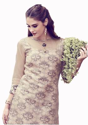 Cream plain Organza kurtis 2