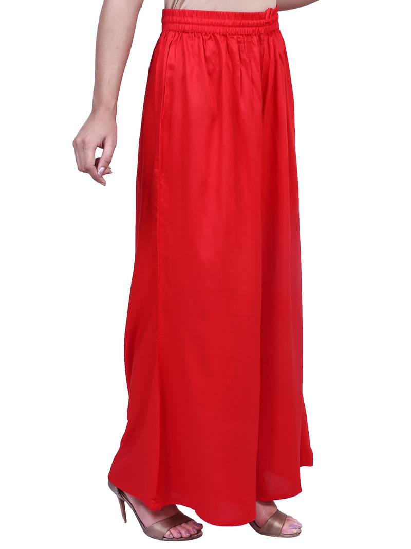 Women's  Red Rayon Solid Flared Palazzo Pant