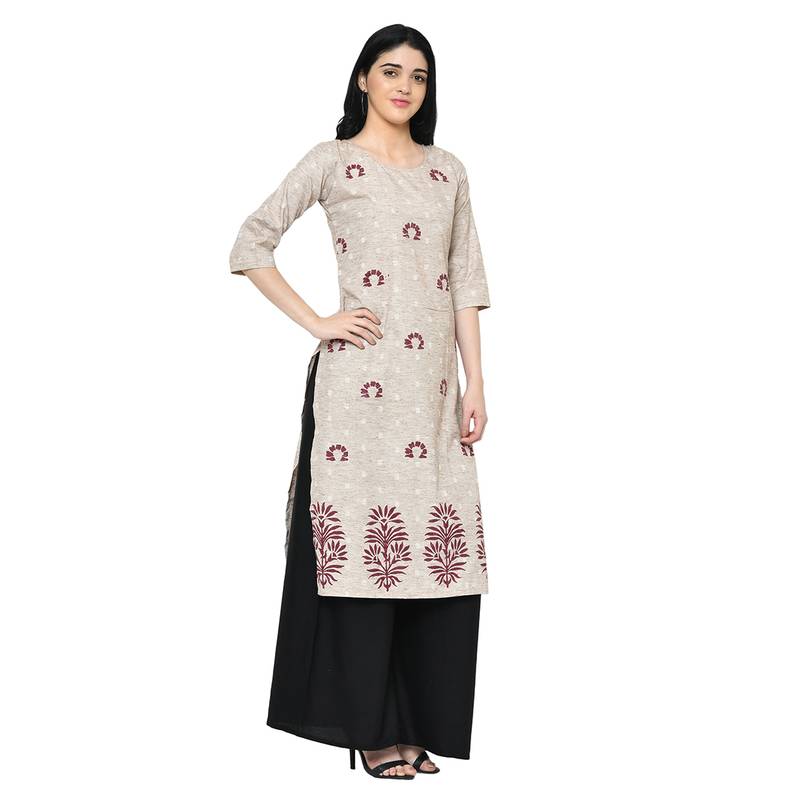 Cream   Cotton kurtis
