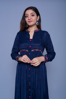 Navy-blue embroidered art silk kurtas-and-kurtis 5