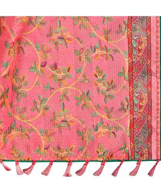 Red Printed cotton saree with blouse 5