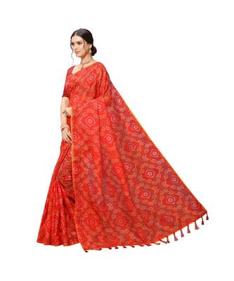 Red Printed cotton saree with blouse 4