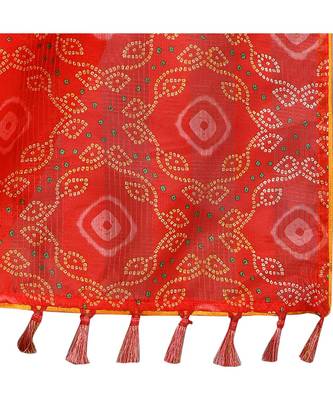 Red Printed cotton saree with blouse 5