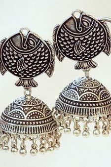 TRIBAL GERMAN SILVER JHUMKA EARRING
