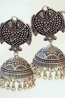 TRIBAL GERMAN SILVER JHUMKA EARRING
