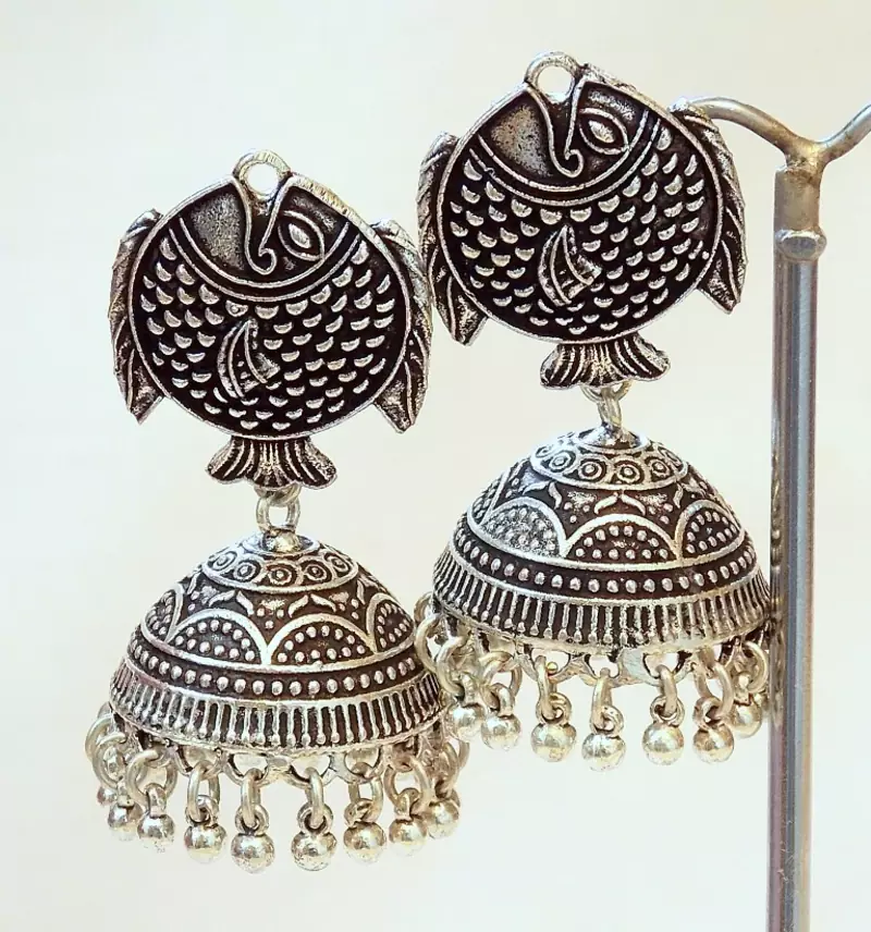 TRIBAL GERMAN SILVER JHUMKA EARRING