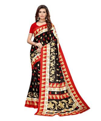 Black Printed Art Silk saree with blouse 1