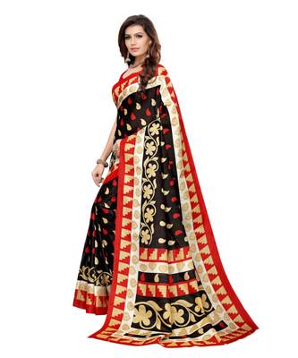 Black Printed Art Silk saree with blouse 2